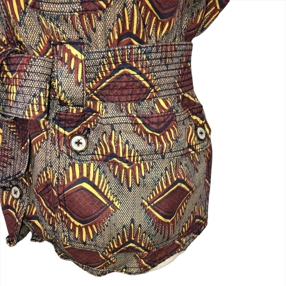 ANTHROPOLOGIE ELEVENSES Vest Women's Size Small Geo Vest Linen Brown Safari - Picture 9 of 13